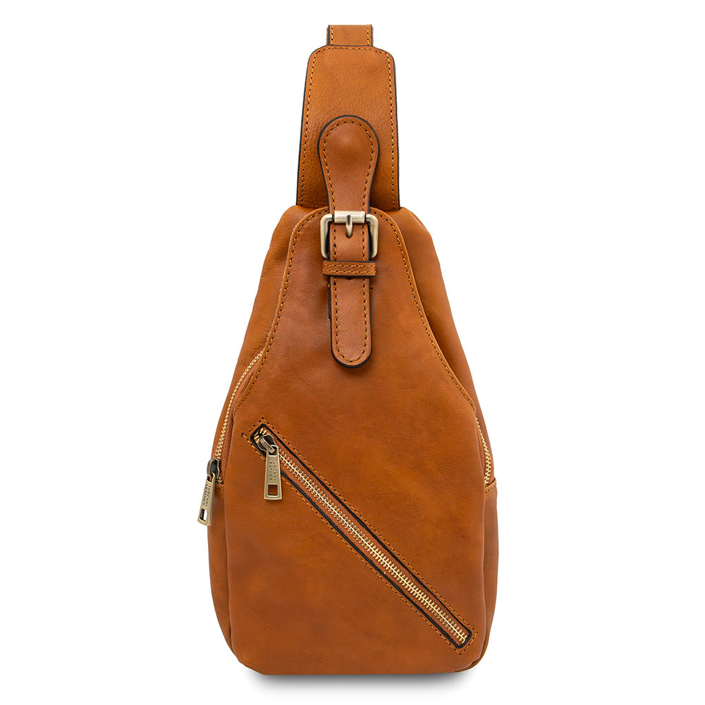Vaaleanruskea matta crossbody- nahkalaukku ⎪ Kevin ⎪ Tuscany Leather