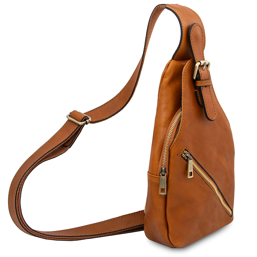 Hellbraune, matte Crossbody-Ledertasche ⎪ Kevin ⎪ Tuscany Leather