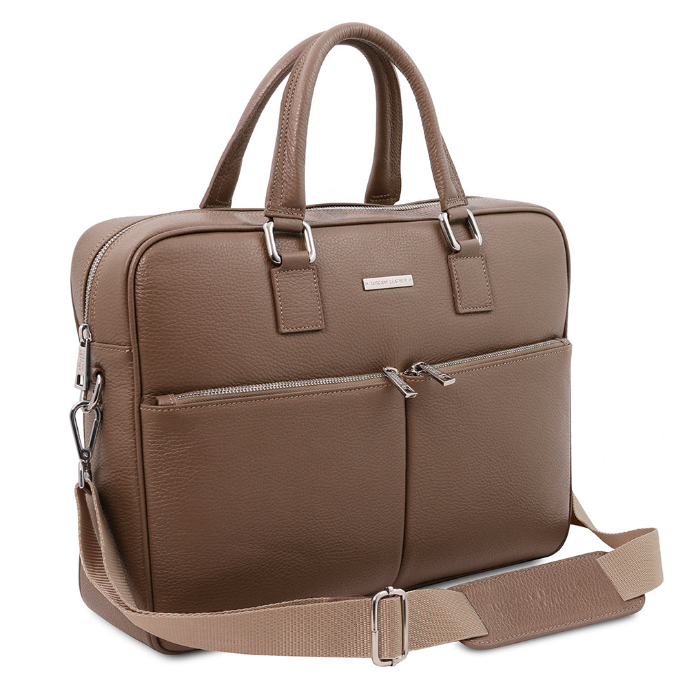 Große dunkelgraue Leder-Aktentasche 17,3" ⎪ Treviso ⎪ Tuscany Leather