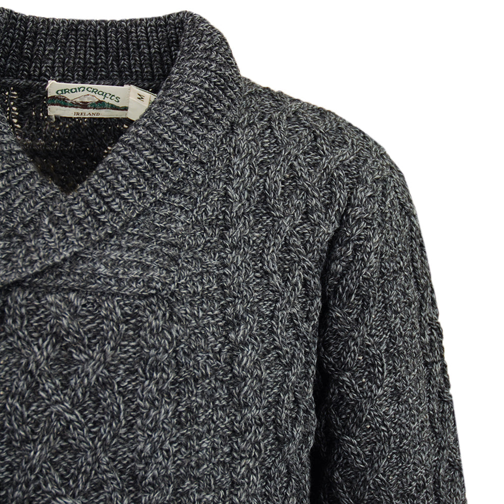 Grauer Merinowollpullover mit Kragen ⎪ Bunratty ⎪ Aran Crafts