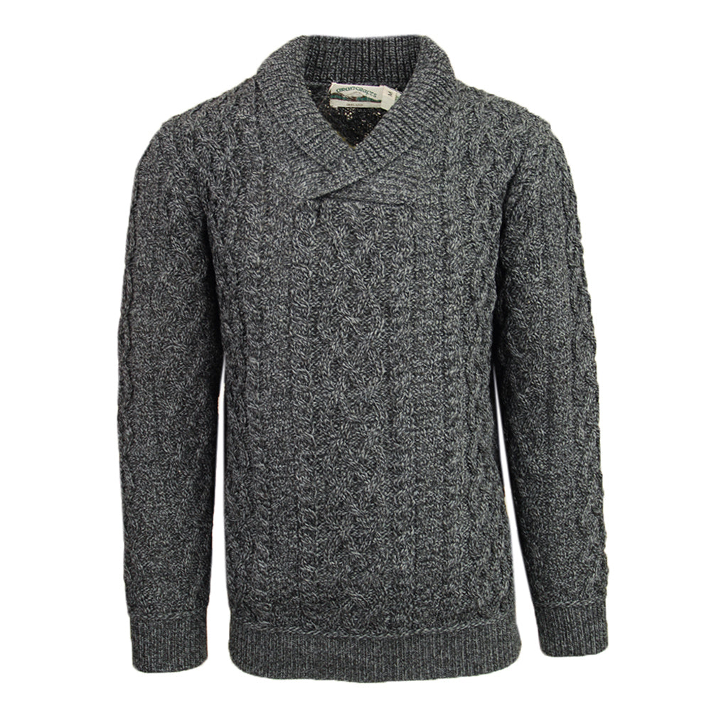 Grauer Merinowollpullover mit Kragen ⎪ Bunratty ⎪ Aran Crafts