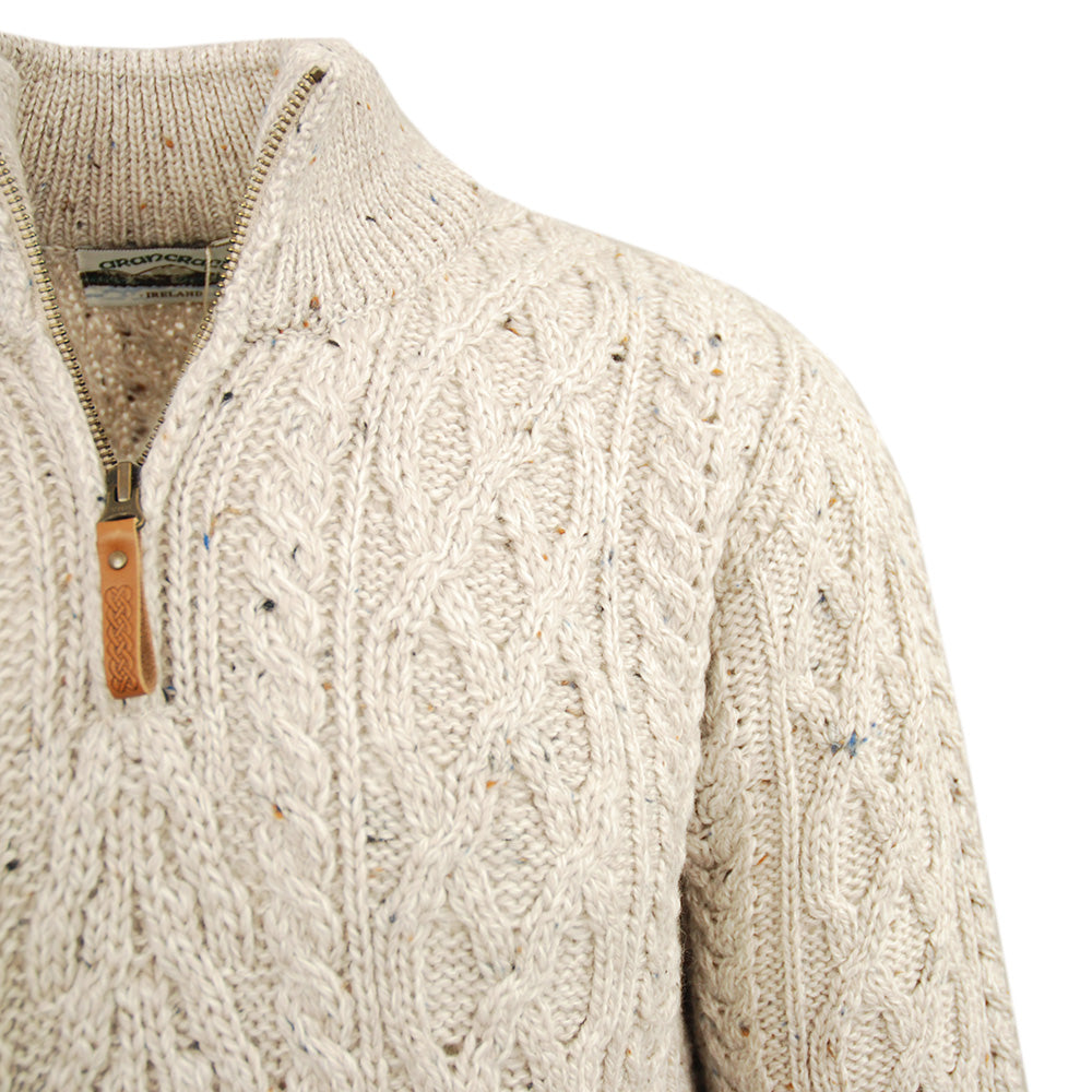 Beige merino wool sweater with zipper ⎪ Oatmeal ⎪ Aran Crafts