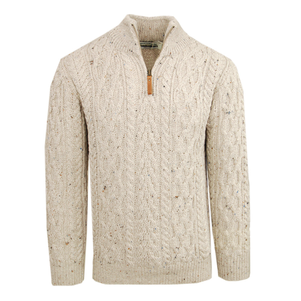 Beige merino wool sweater with zipper ⎪ Oatmeal ⎪ Aran Crafts