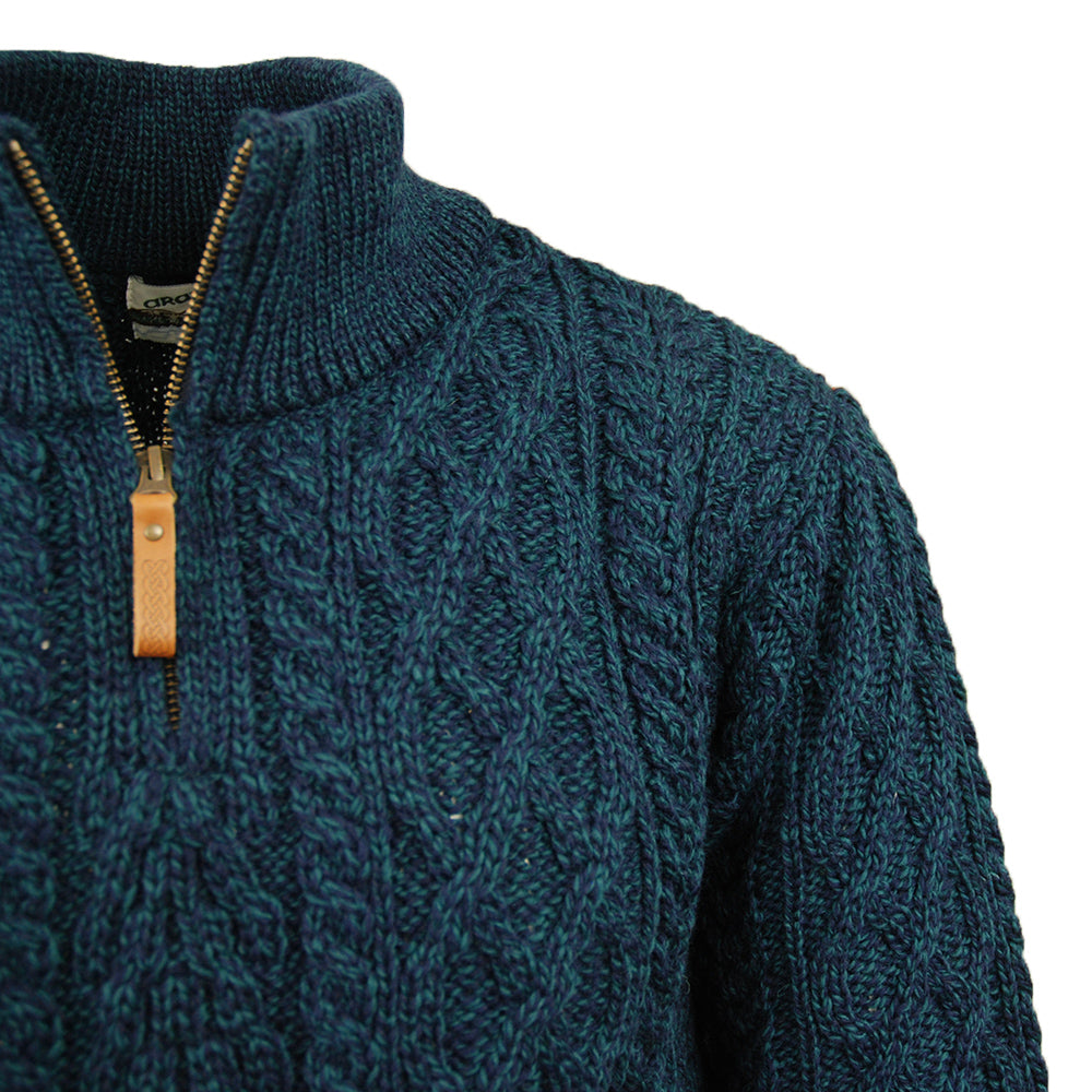 Blauer Merinowollpullover mit Reißverschluss ⎪ Sherwood ⎪ Aran Crafts