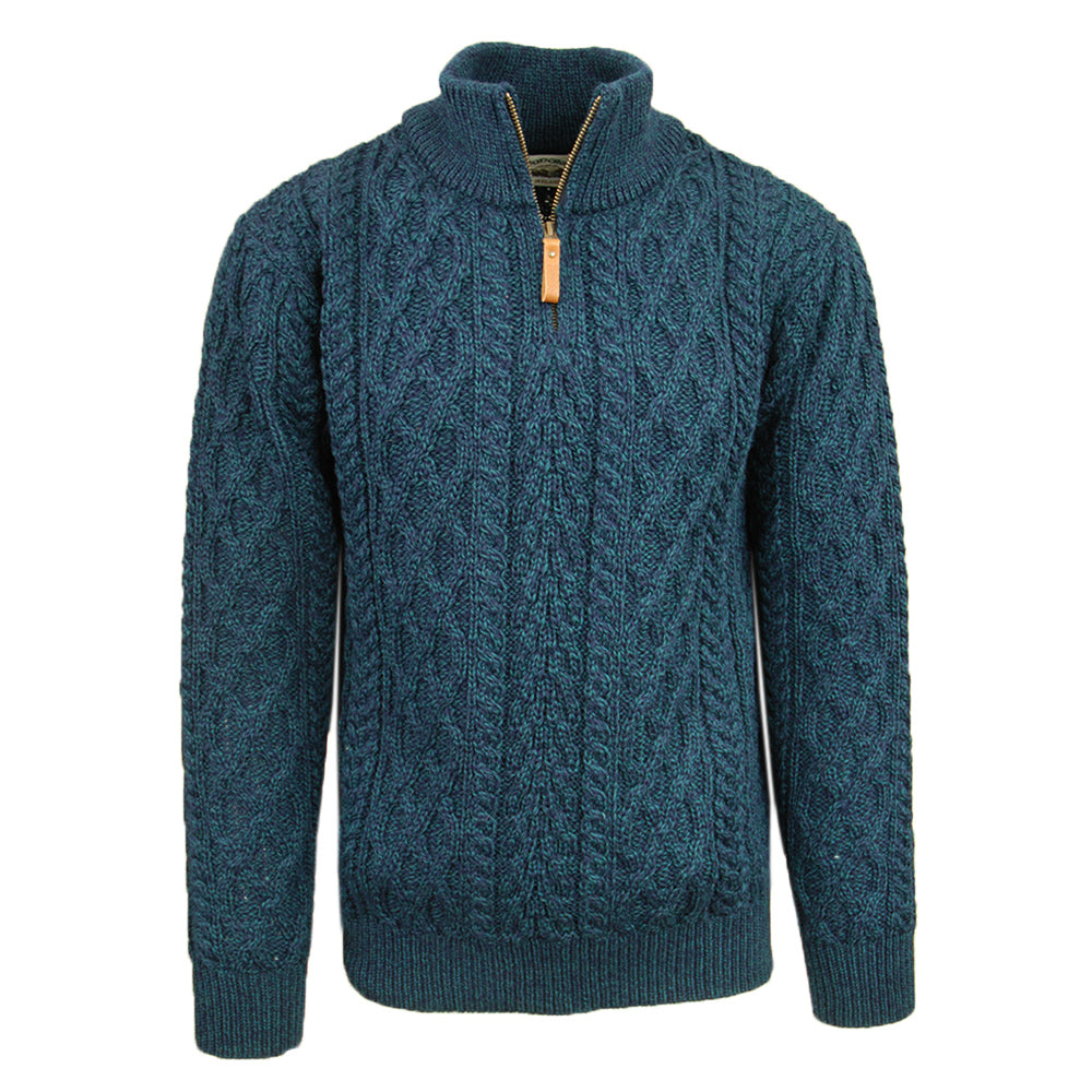 Blauer Merinowollpullover mit Reißverschluss ⎪ Sherwood ⎪ Aran Crafts
