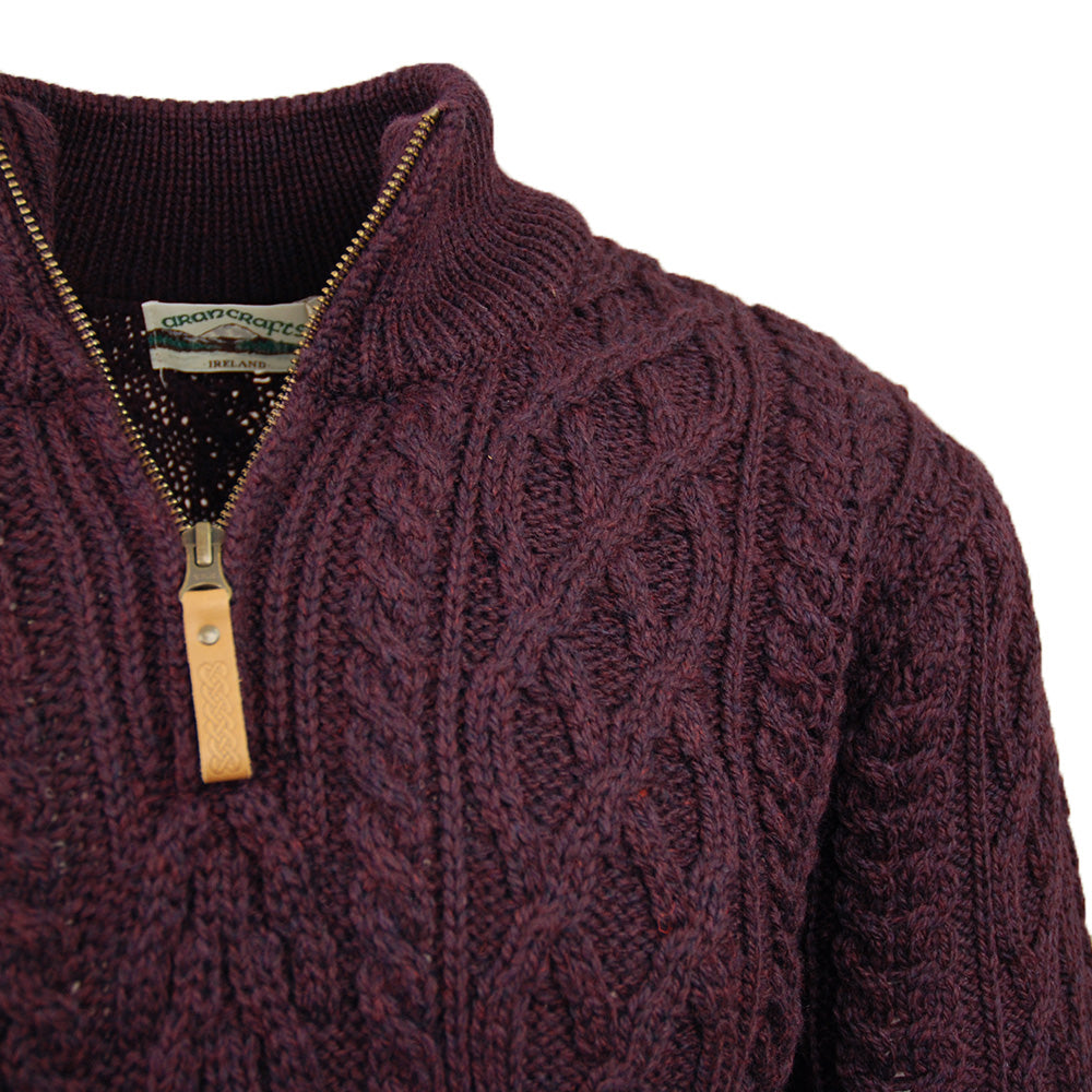 Burgunder Merinowolle Strickpullover mit Reißverschluss ⎪ Damson ⎪ Aran Crafts