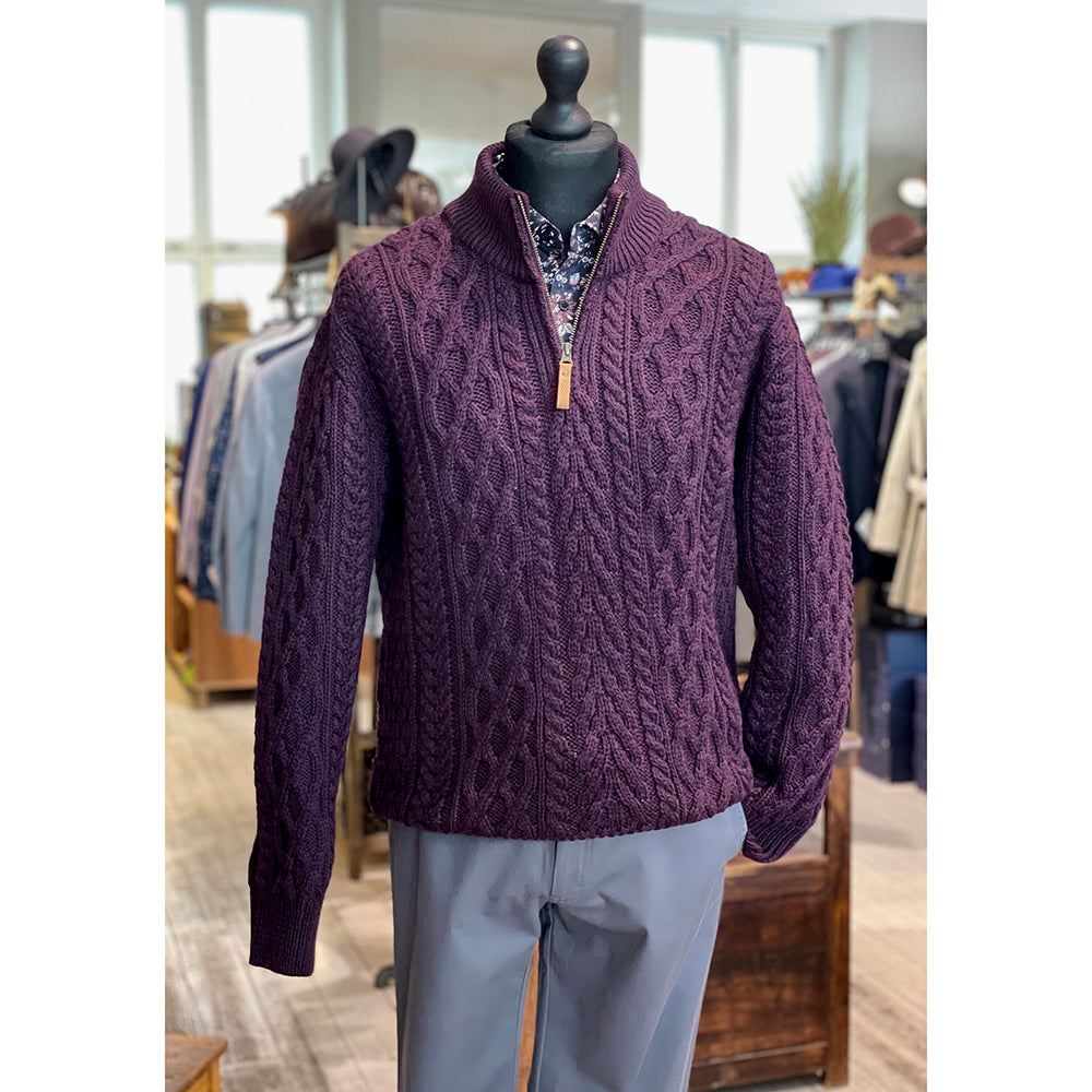 Burgundi merinovilla neulepaita vetoketjulla ⎪ Damson ⎪ Aran Crafts