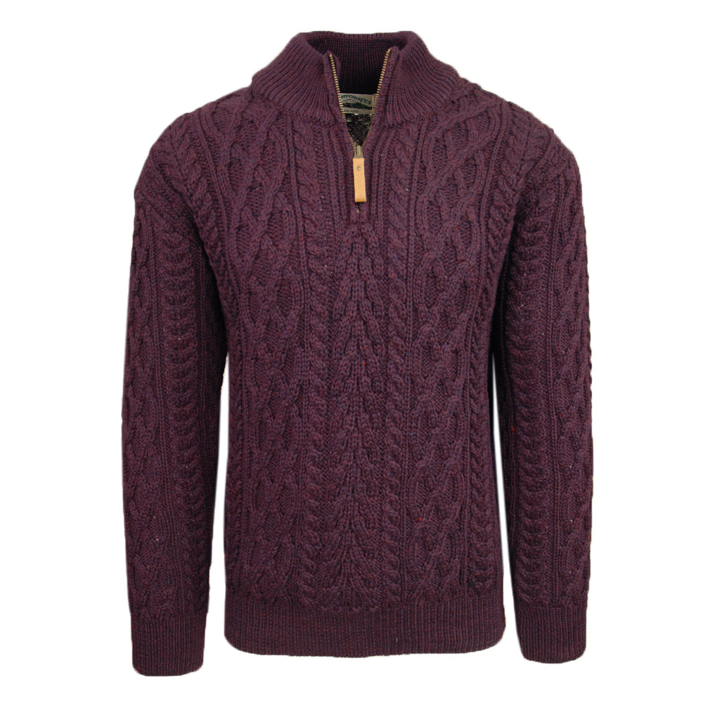 Online Aran Crafts Merino Wool Zip Sweater Jacket Maroon Medium