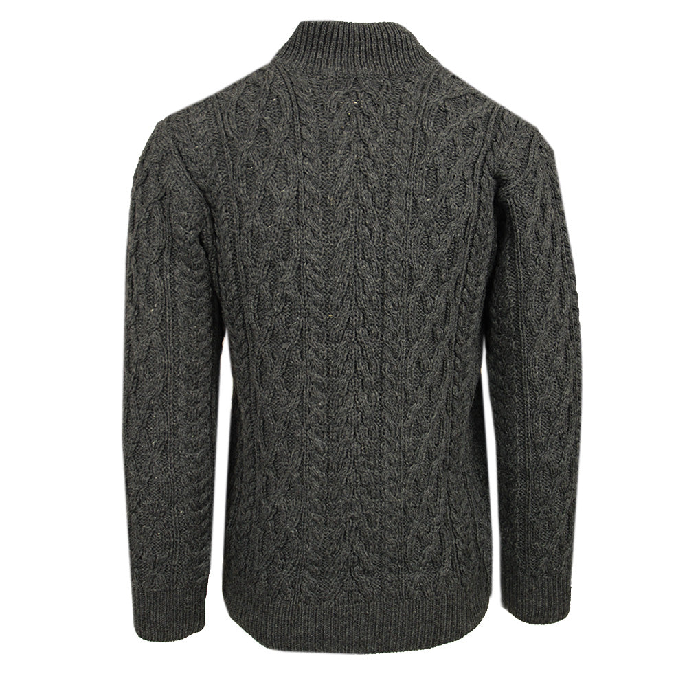 Harmaa merinovilla neulepaita vetoketjulla ⎪ Charcoal ⎪ Aran Crafts