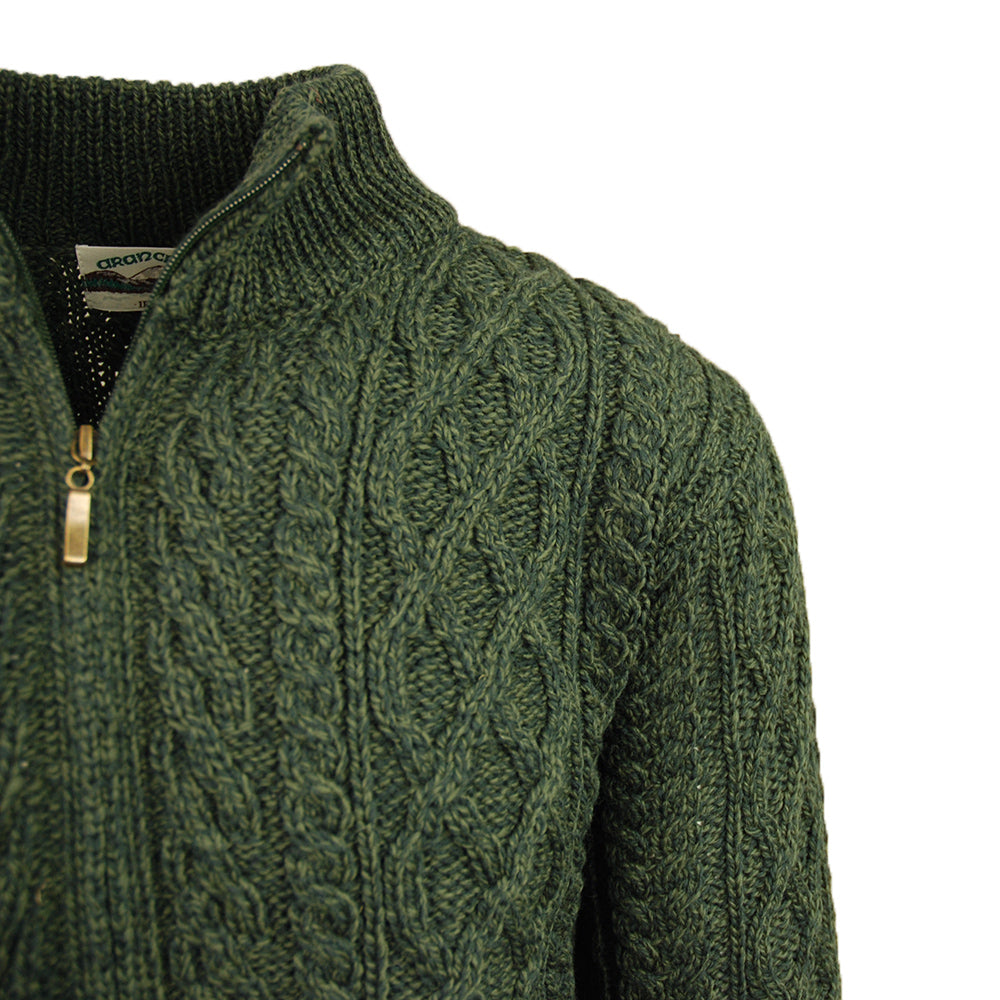Grüne Merinowolle Strickjacke ⎪ Reißverschluss ⎪ Aran Crafts