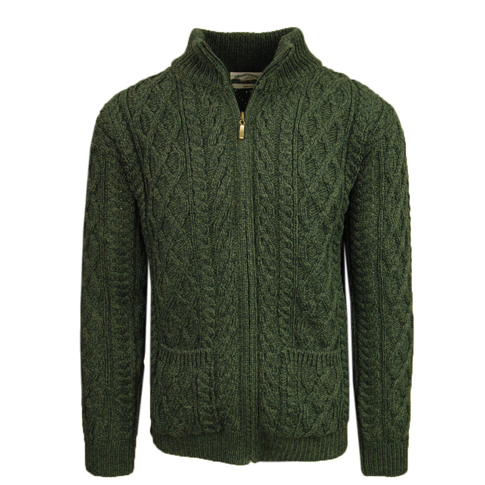 Grüne Merinowolle Strickjacke ⎪ Reißverschluss ⎪ Aran Crafts