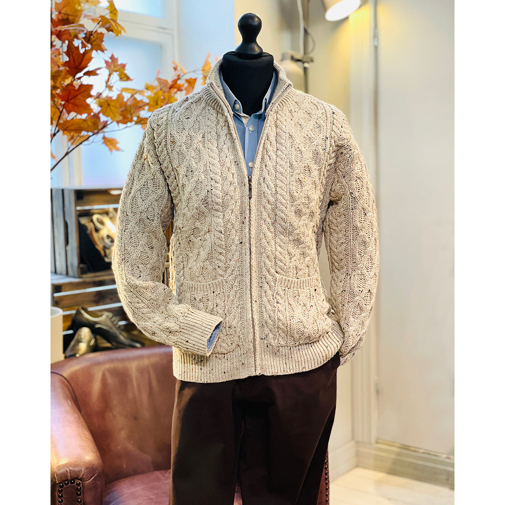 Beige merinovilla neuletakki ⎪ Zipper ⎪ Aran Crafts