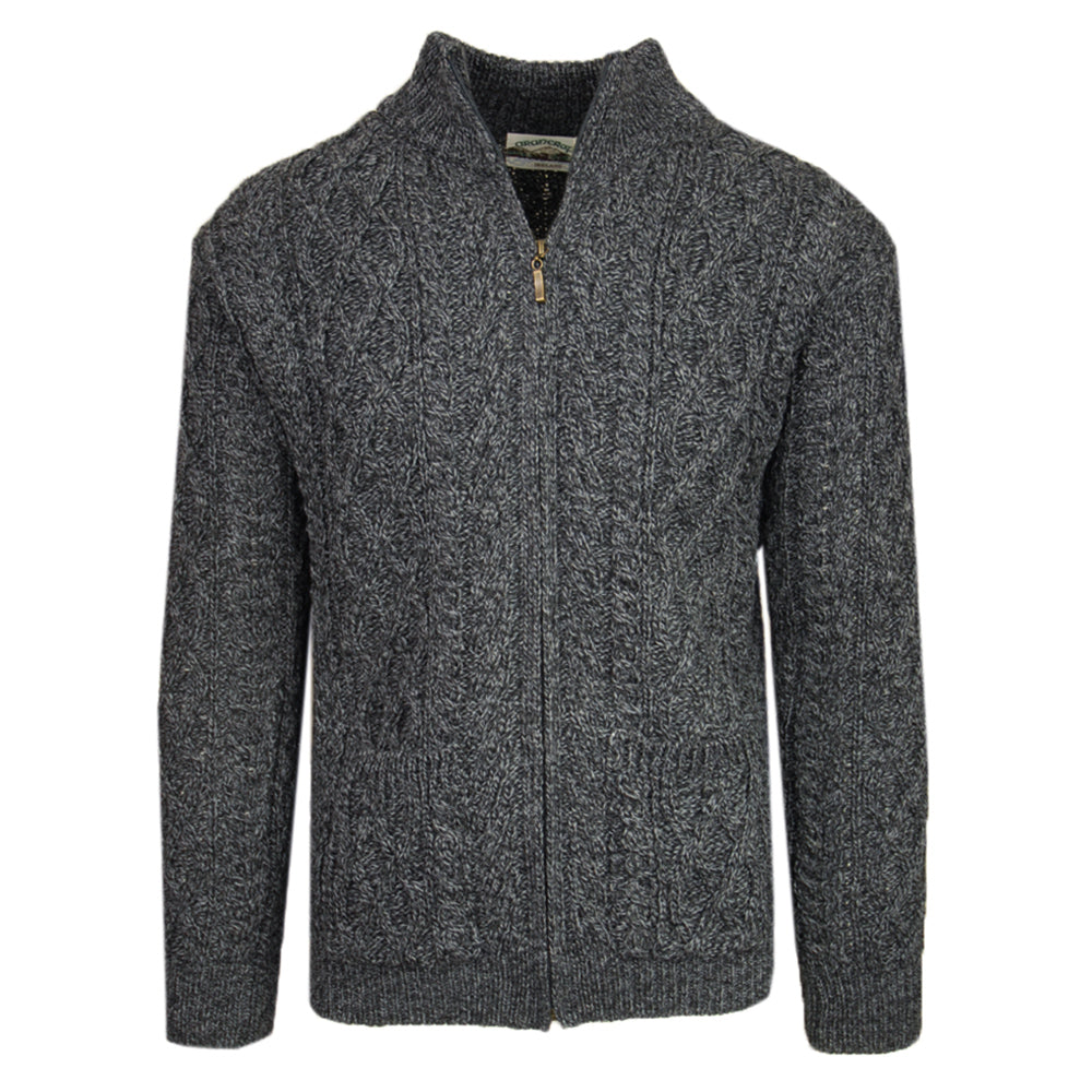 Graue Merinowolle Strickjacke ⎪ Reißverschluss ⎪ Aran Crafts