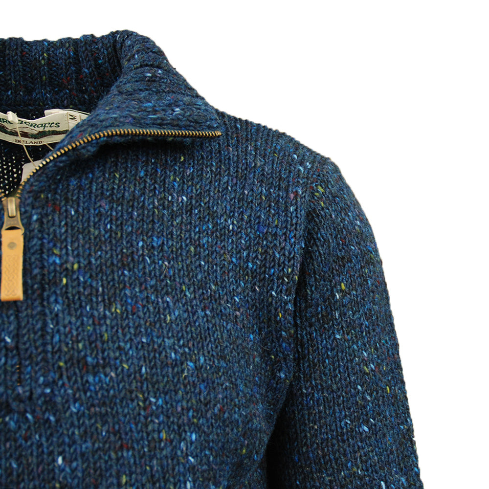 Blauer Strickpullover mit Reißverschluss ⎪ Denim ⎪ Aran Crafts