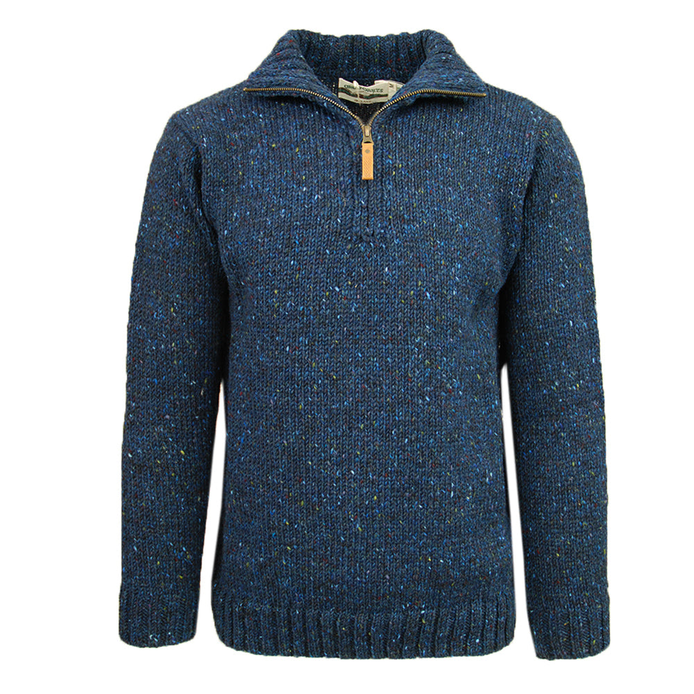 Blauer Strickpullover mit Reißverschluss ⎪ Denim ⎪ Aran Crafts