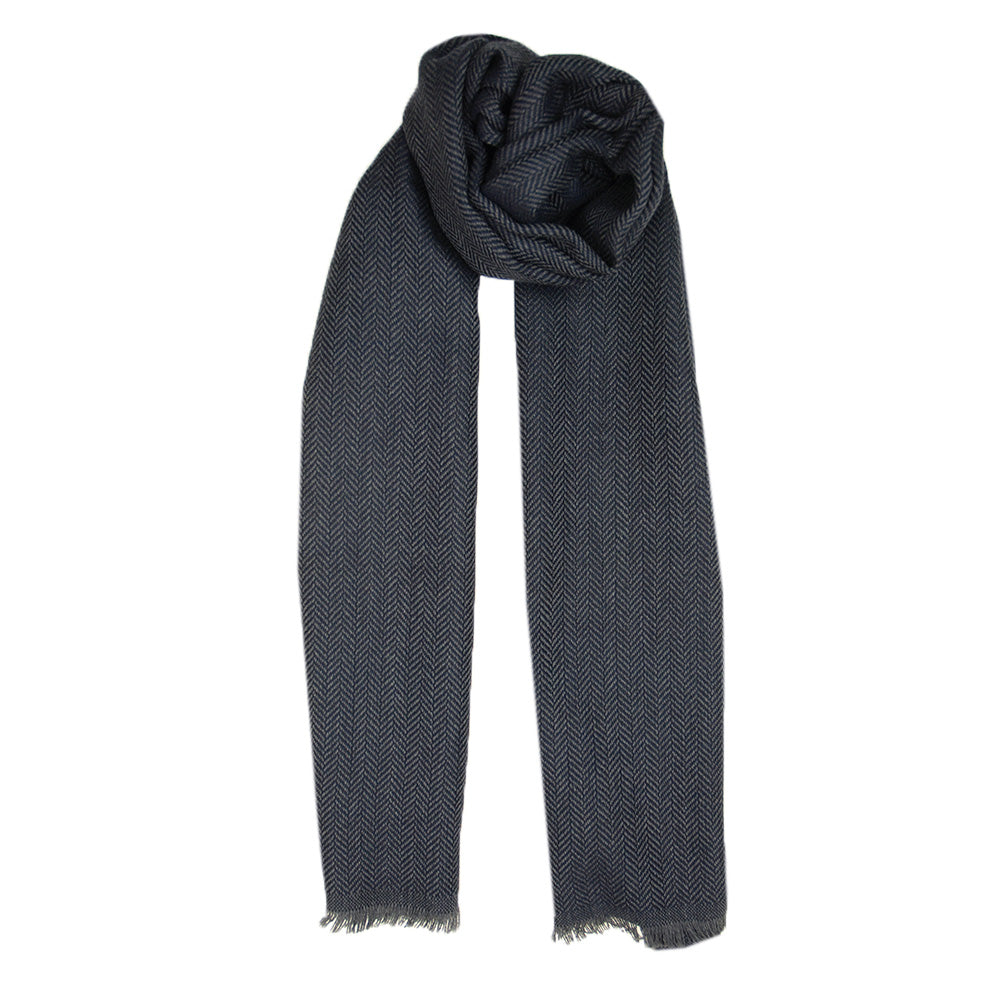 Steel blue herringbone wool scarf⎪ Antartide
