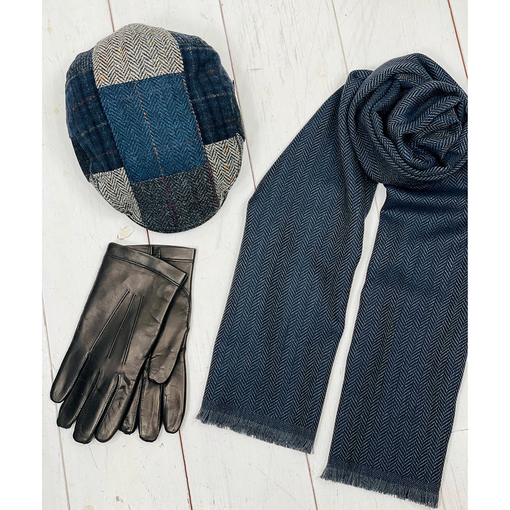Steel blue herringbone wool scarf⎪ Antartide