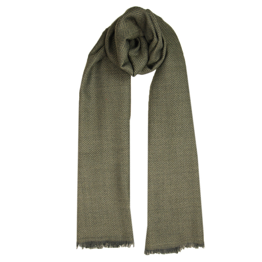 Green herringbone wool scarf⎪ Antartide
