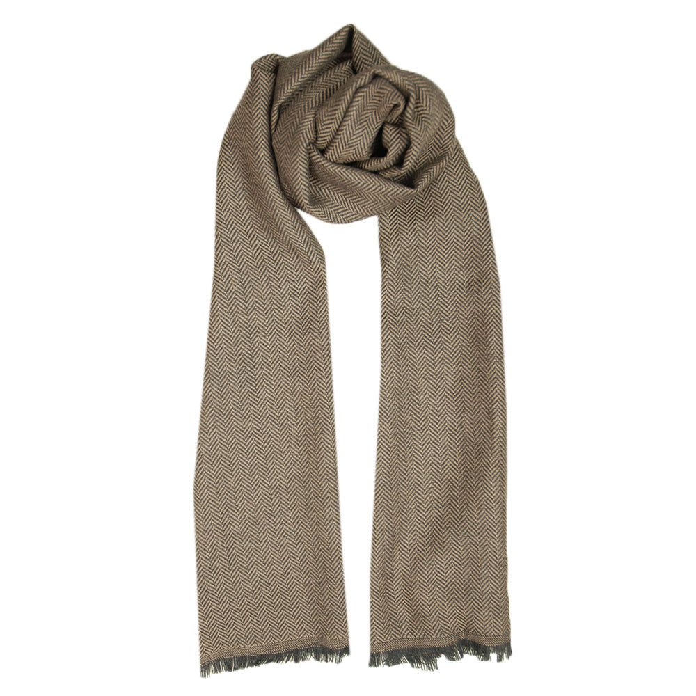 Brown herringbone wool scarf⎪ Antartide