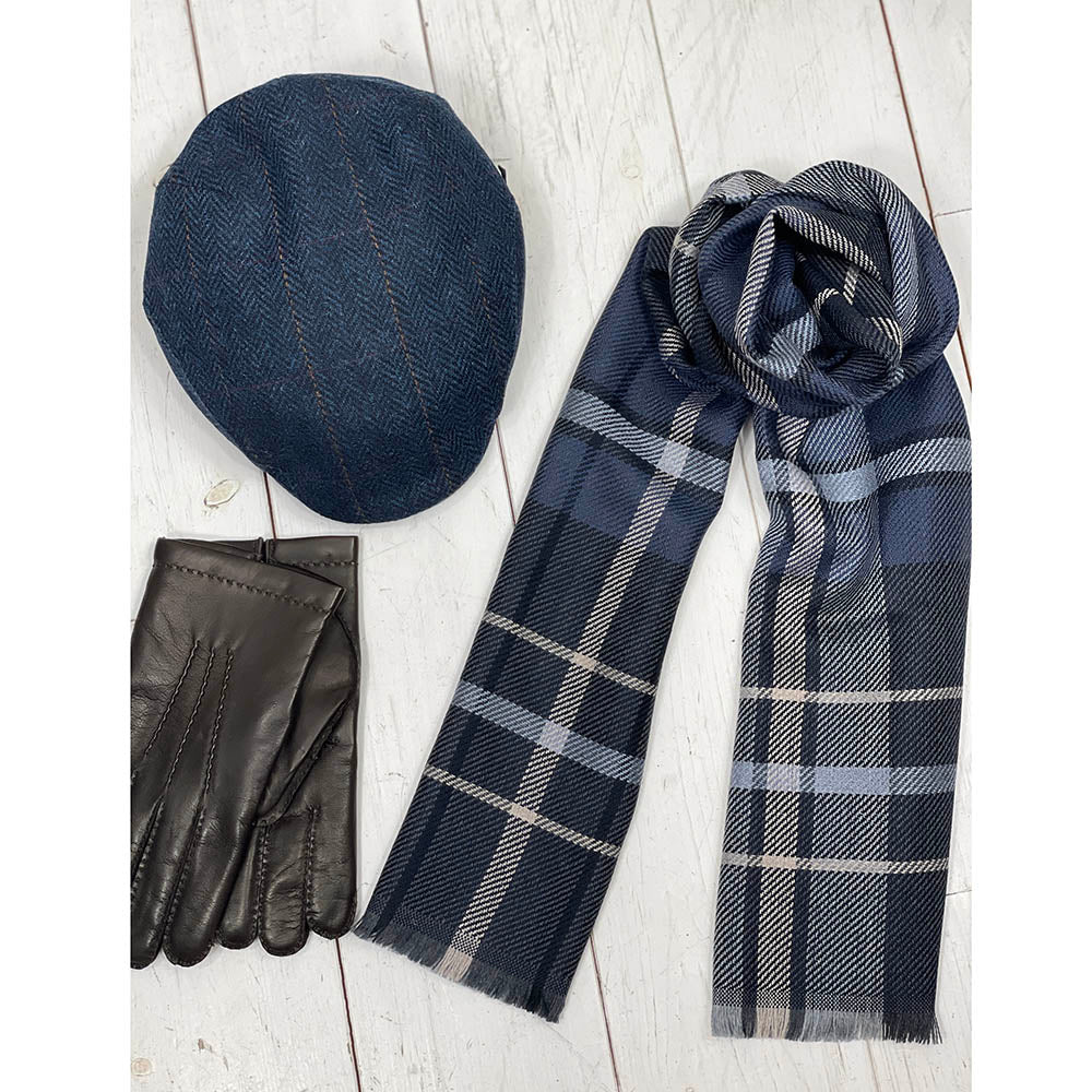 Blue / Grey checkered wool scarf⎪ Antartide