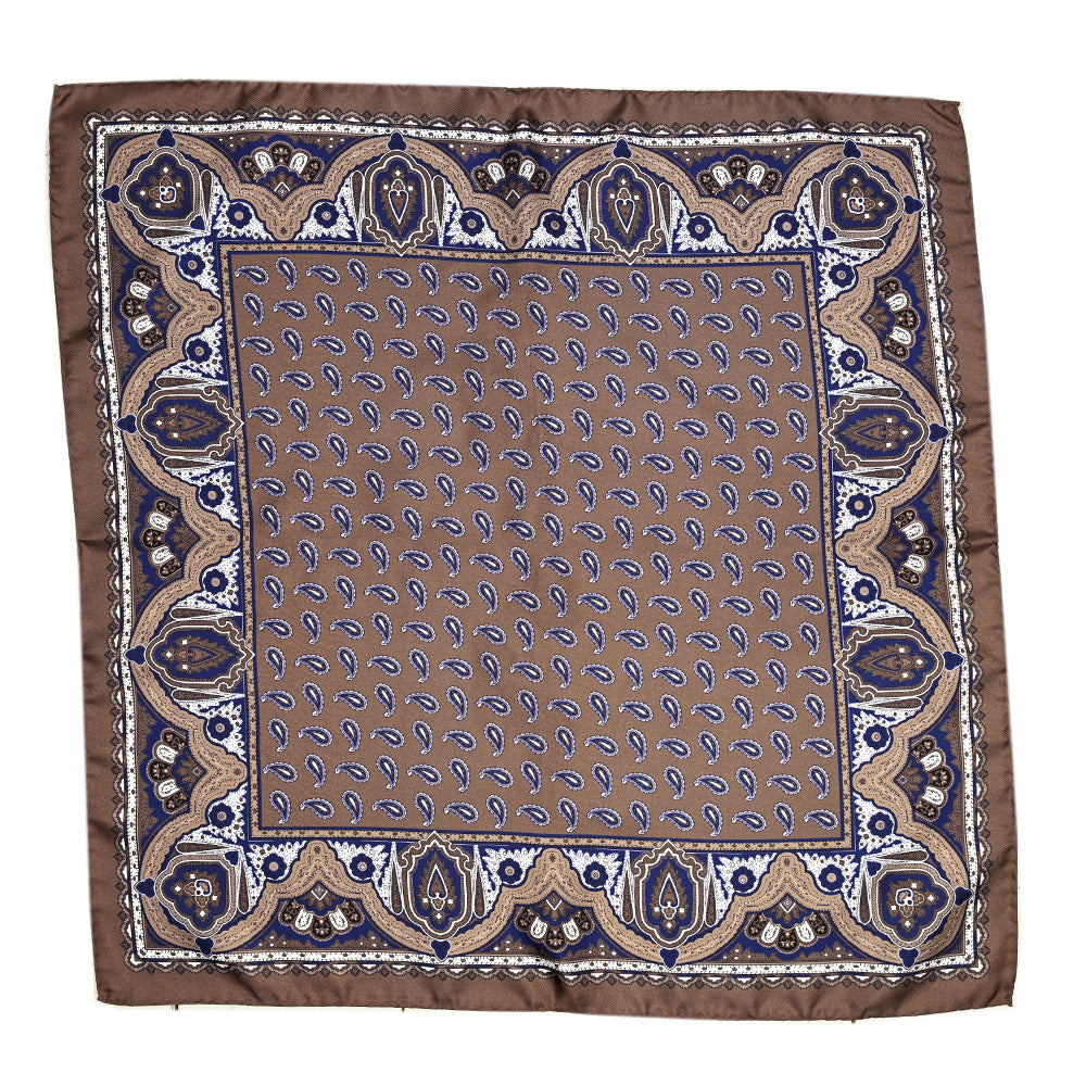 Brown / Dark Blue Silk Pocket Square ⎪ 57 x 57 ⎪ Antartide