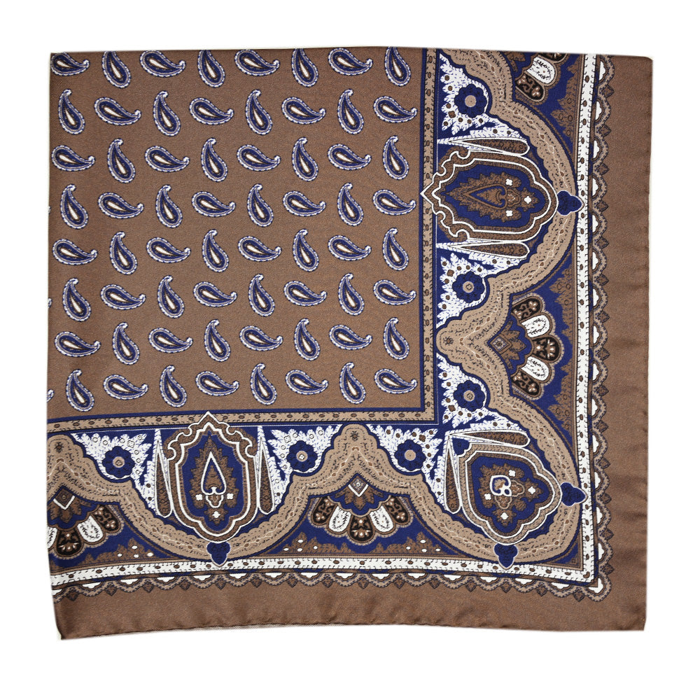 Brown / Dark Blue Silk Pocket Square ⎪ 57 x 57 ⎪ Antartide