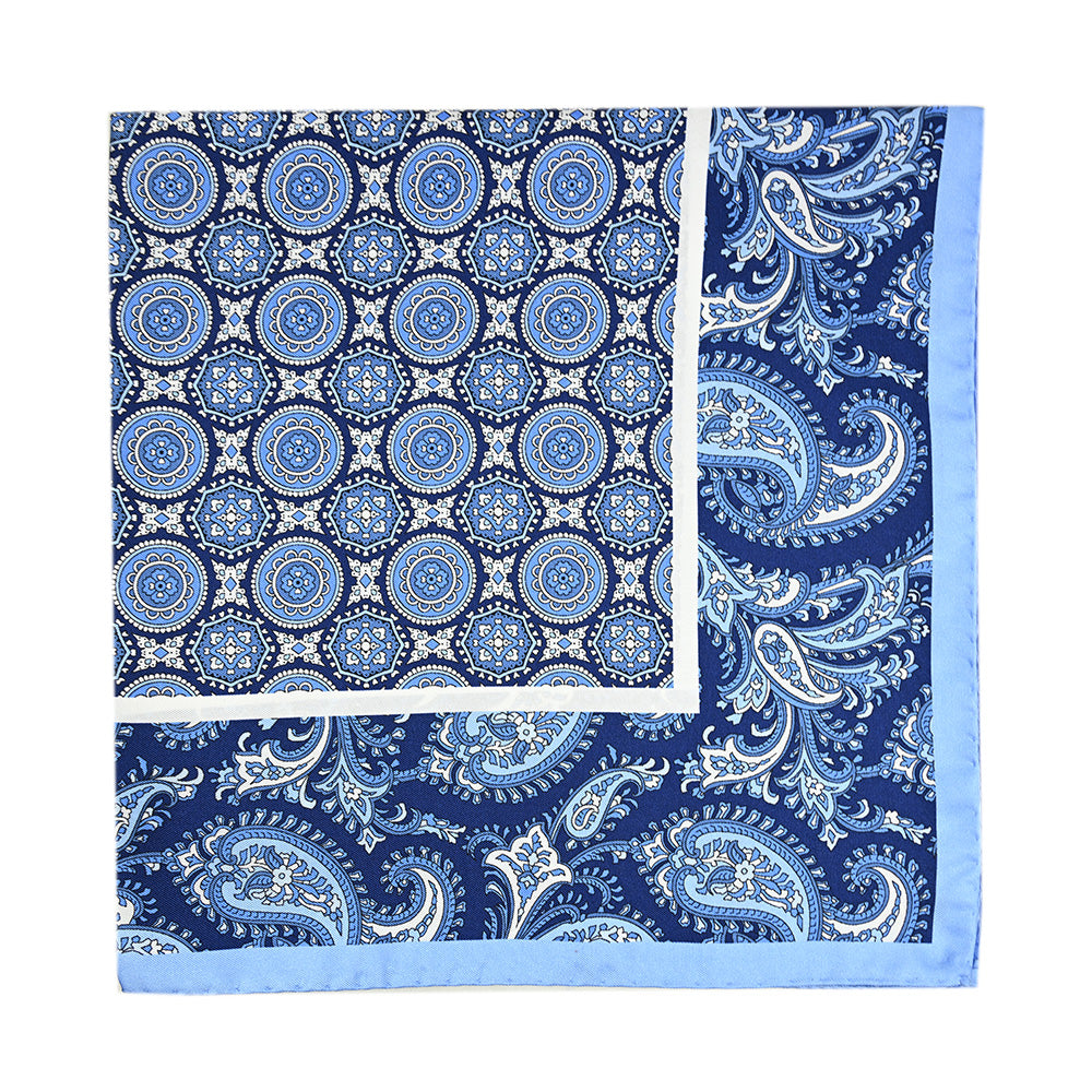 Dark navy / Light blue silk pocket square ⎪ 57 x 57 ⎪ Antartide