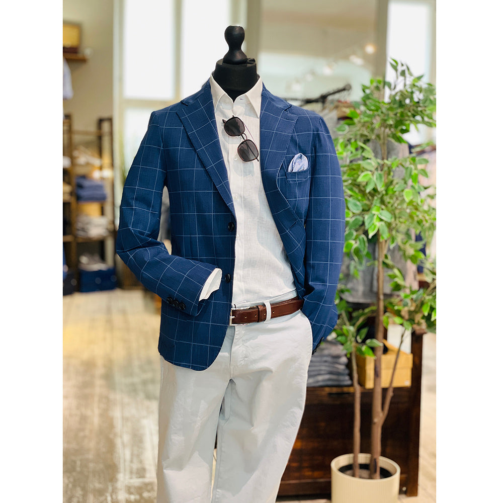 Blauer karierter Blazer ⎪ Quadro Stretch ⎪ Adriano Langella