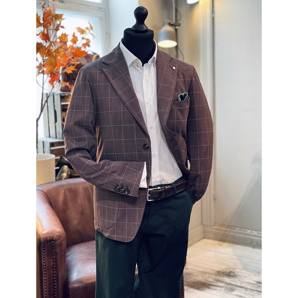 Dark brown checked blazer ⎪ Quadro Stretch ⎪ Adriano Langella
