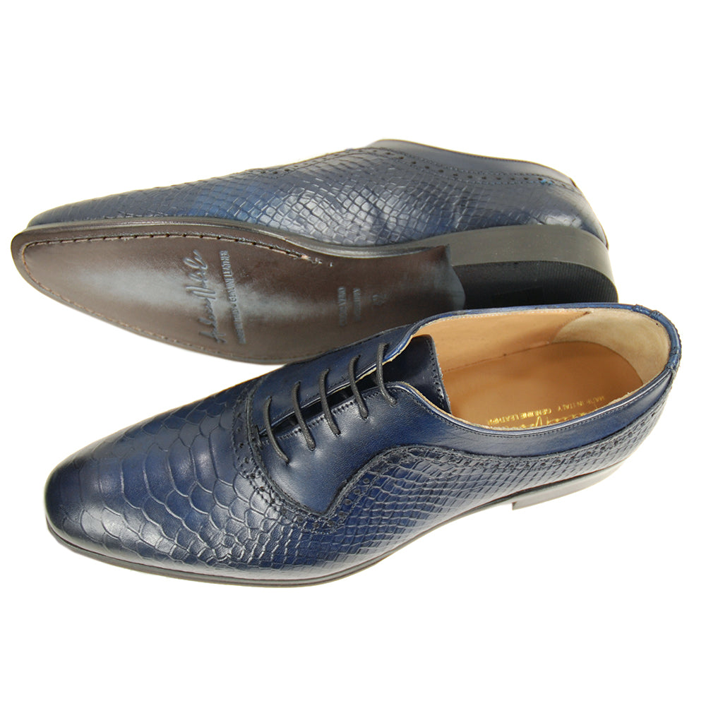 Blauer Lederschuh⎪ Crocco Oxford ⎪ Nobile