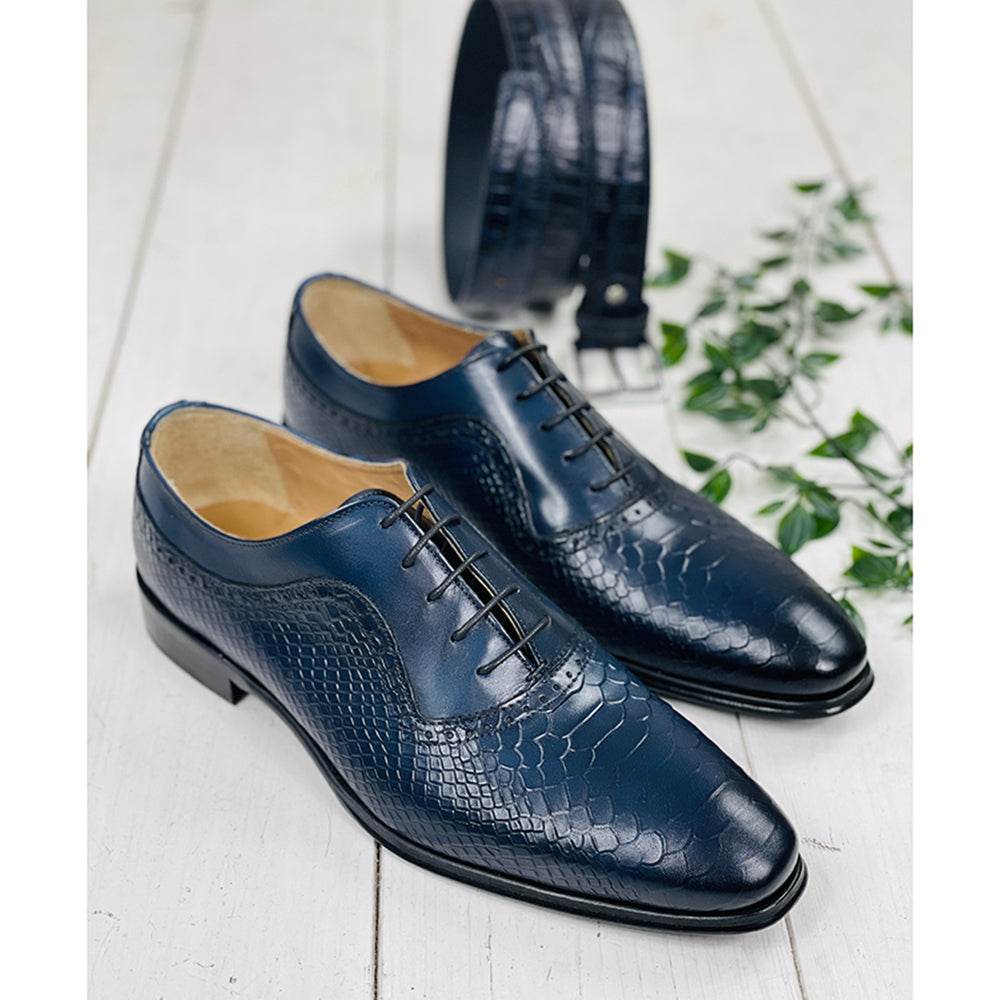 Blauer Lederschuh⎪ Crocco Oxford ⎪ Nobile