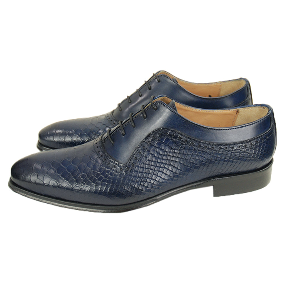 Blauer Lederschuh⎪ Crocco Oxford ⎪ Nobile