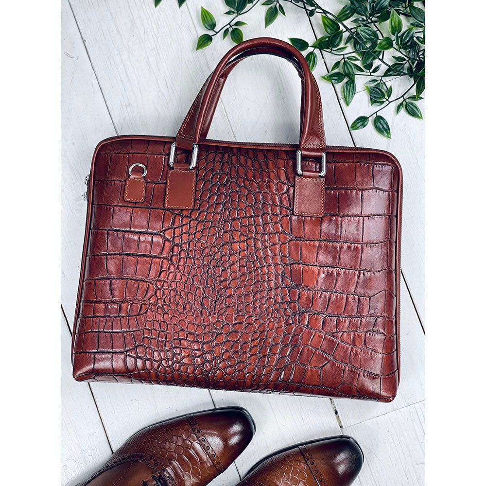 Ruskea nahkasalkku 15" ⎪ Crocco ⎪ Andrea Nobile