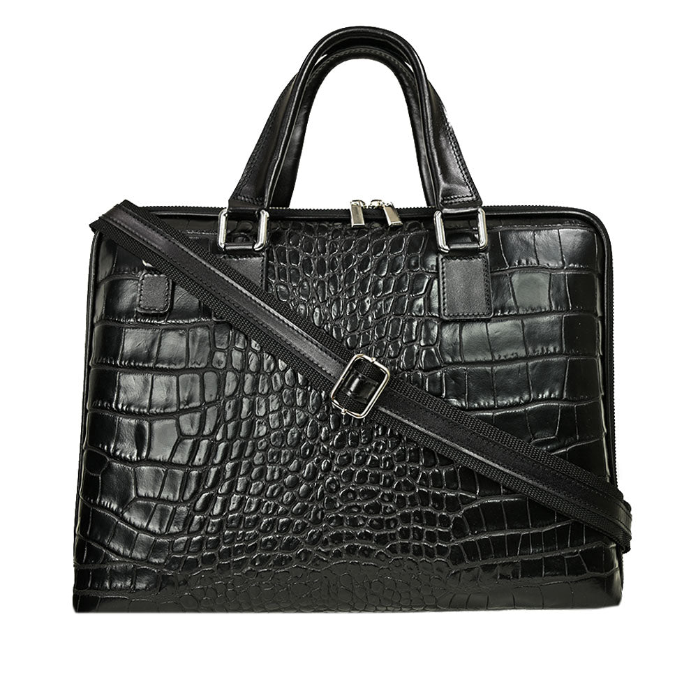 Schwarzer Leder-Aktenkoffer 15" ⎪ Crocco ⎪ Andrea Nobile
