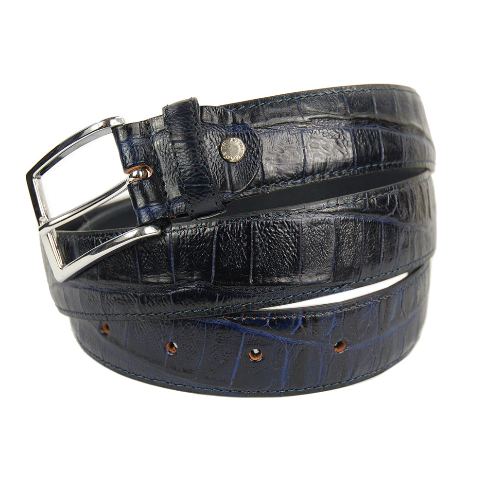 Dark blue patterned leather belt⎪ Nobile