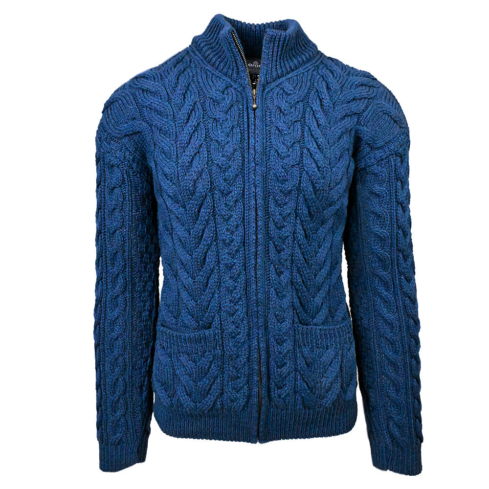 Petroolinsininen merinovilla neuletakki ⎪ Zipper ⎪ Aran Woollen Mills