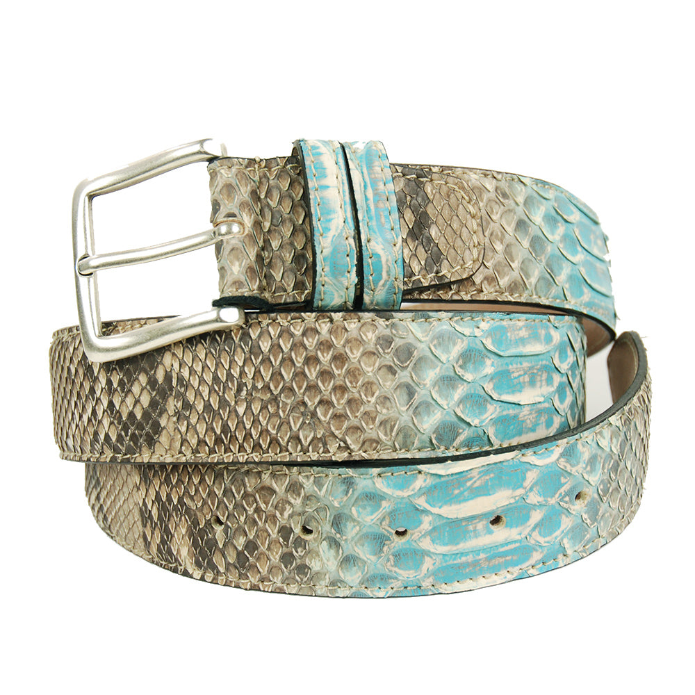 Gestreifter hellblauer Python-Gürtel⎪ Bochicchio