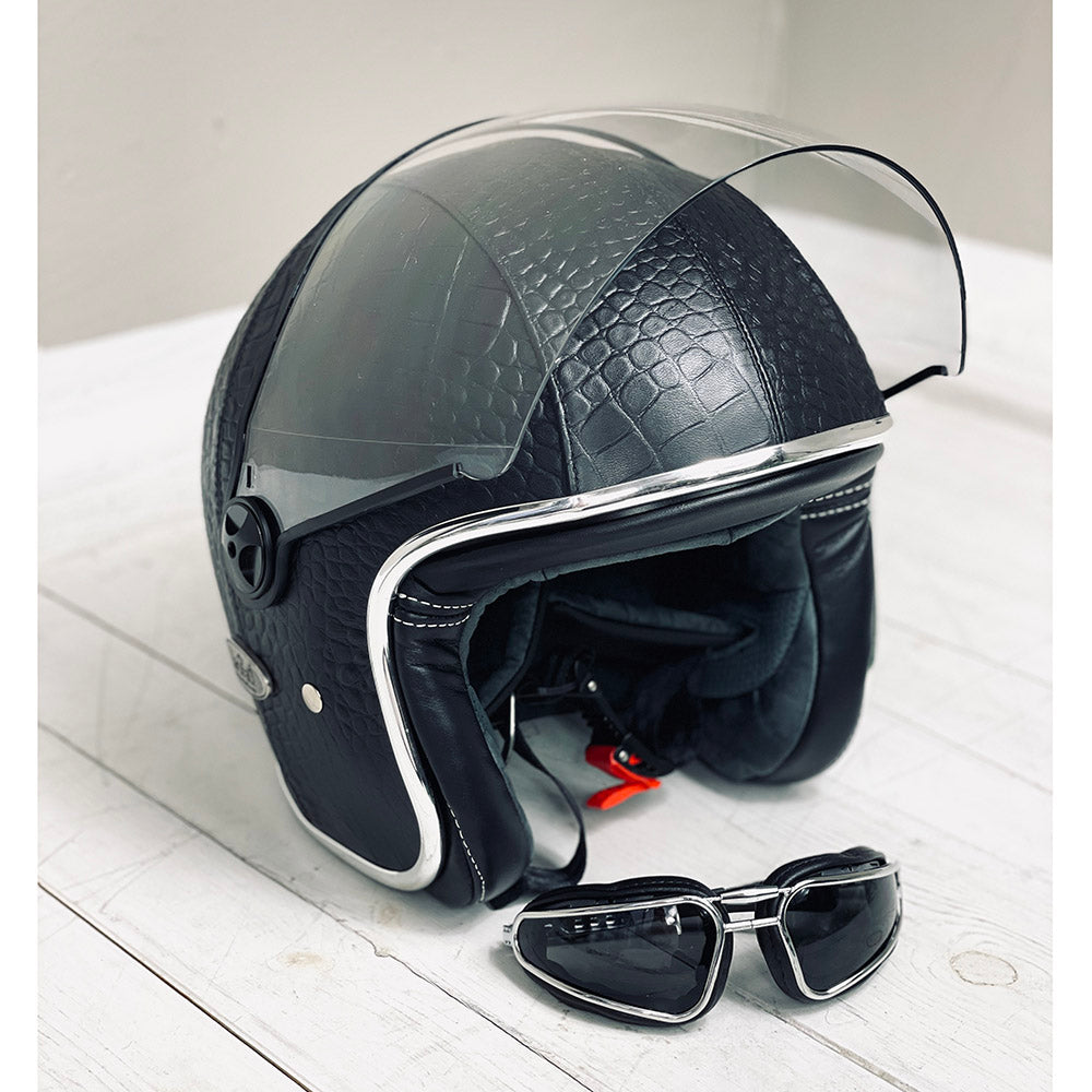 Black open helmet with visor ⎪Crocco ⎪ Barrufaldi