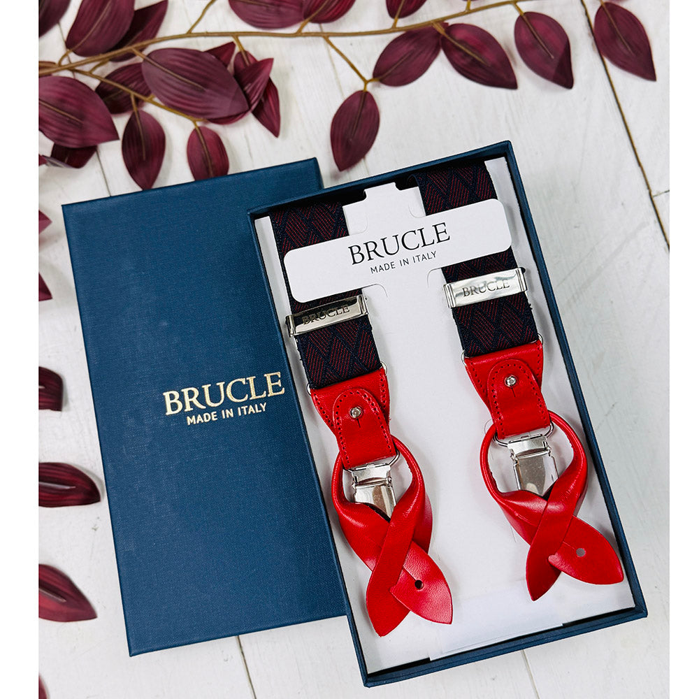 Blue suspenders with red pattern⎪Brucle
