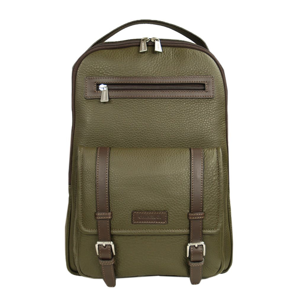 Green Leather Backpack Classic City Chiarugi