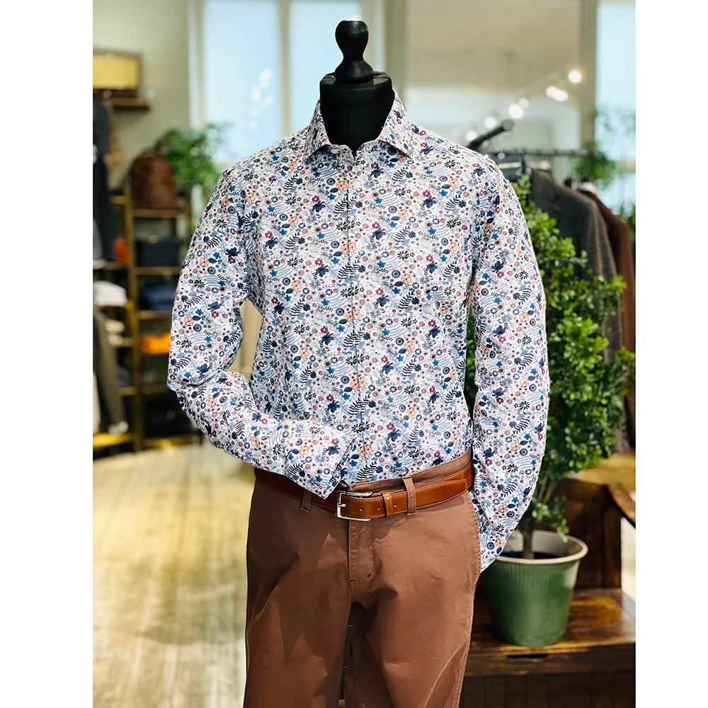 White Dress Shirt with Blue Pattern⎪ Volterra ⎪ Circus Red