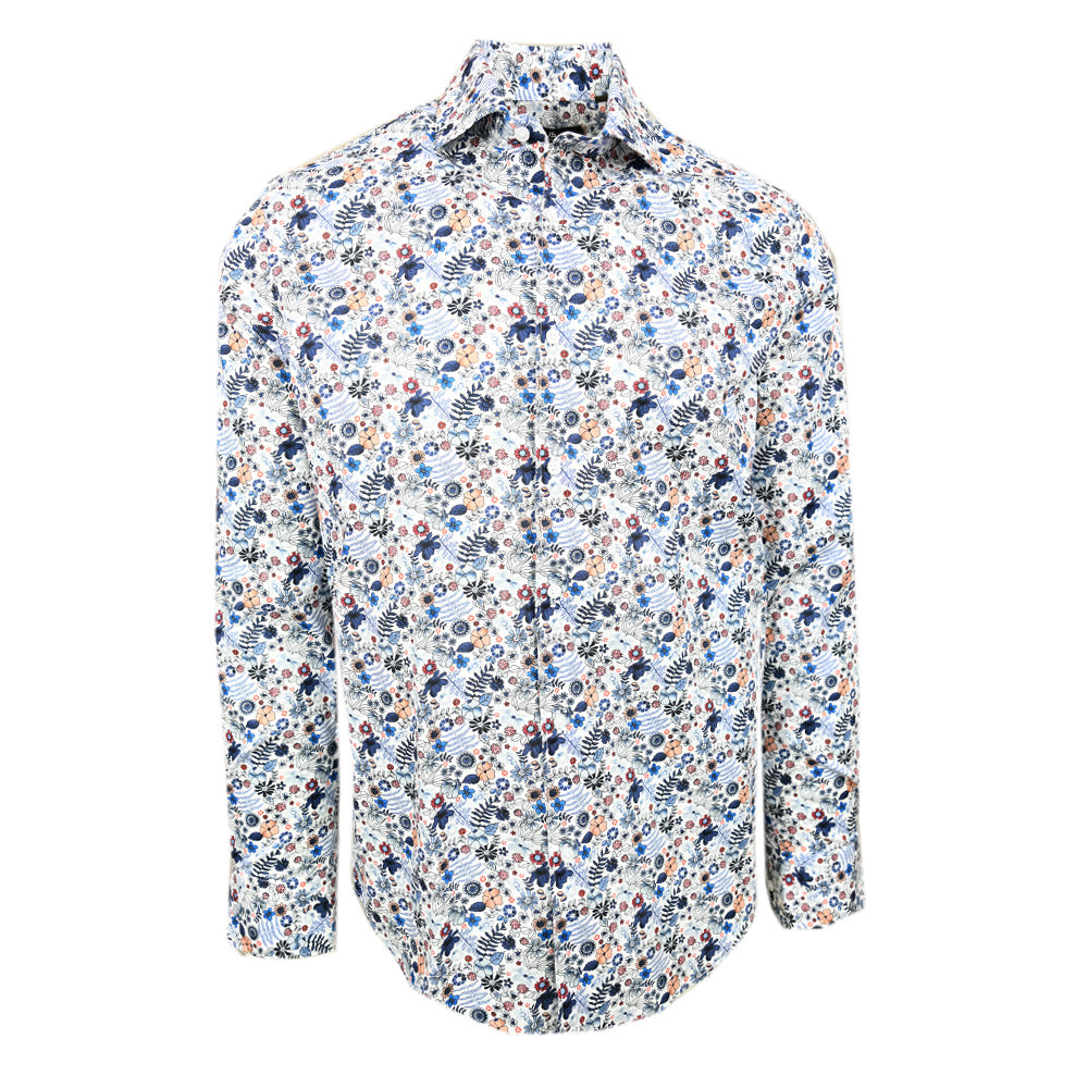 White Dress Shirt with Blue Pattern⎪ Volterra ⎪ Circus Red