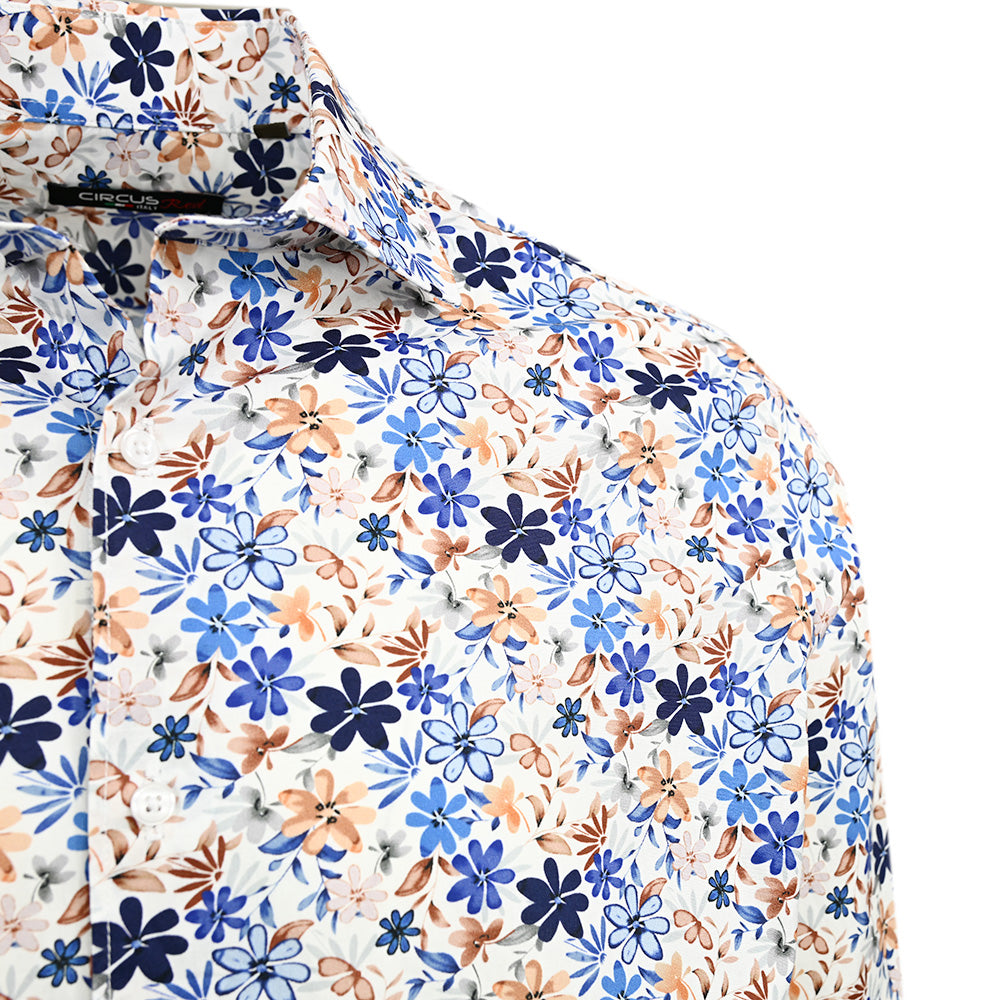 Vit skjorta med blått / orange mönster⎪ Volterra ⎪ Circus Red