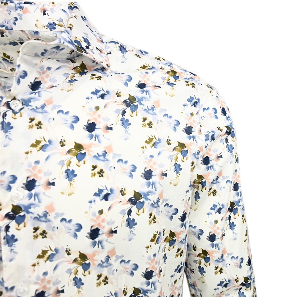 Weißes Hemd mit blauem / rosafarbenem Muster⎪ Volterra ⎪ Circus Red