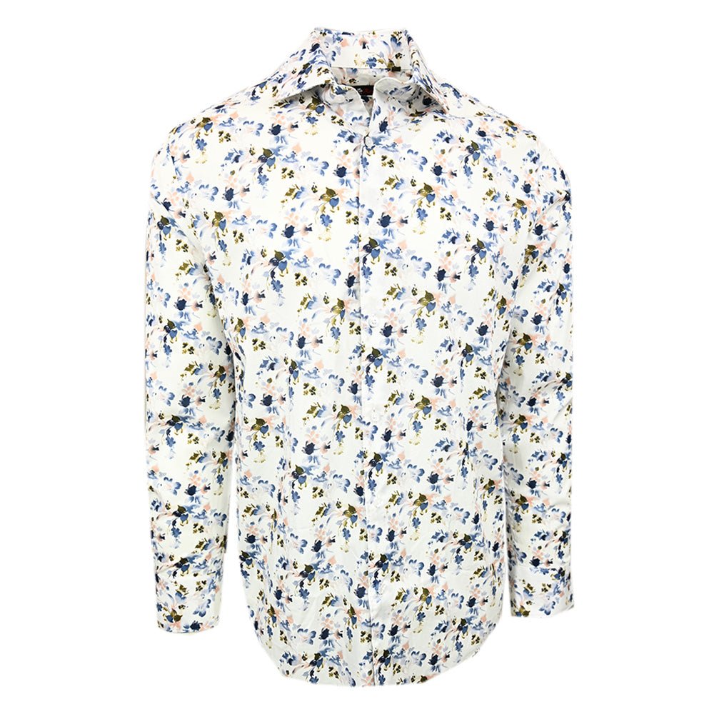 Valkoinen kauluspaita sinisellä / vaaleanpunaisella kuviolla⎪ Volterra ⎪ Circus Red