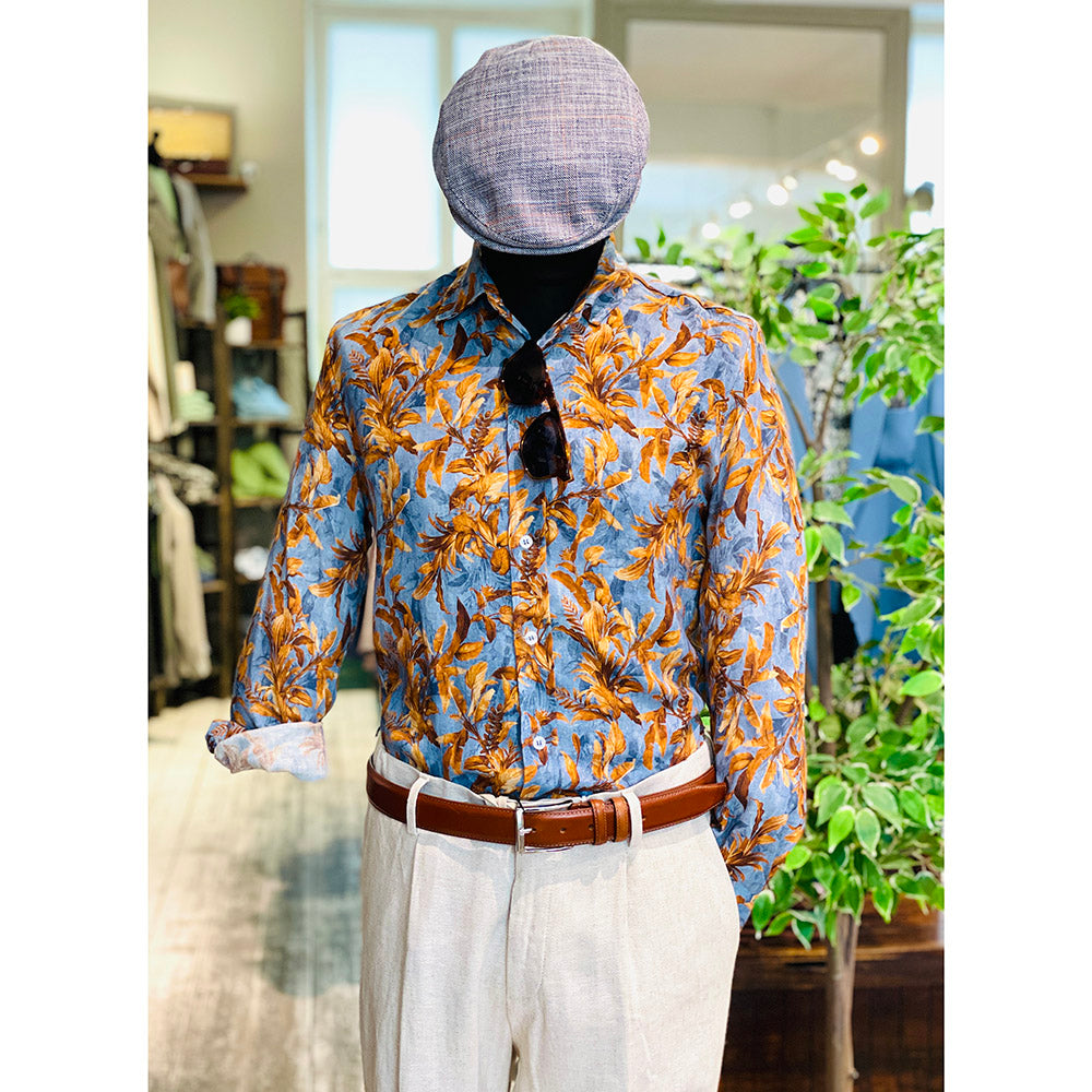 Blue / Orange patterned linen shirt ⎪ Lanciano ⎪ Circus Red