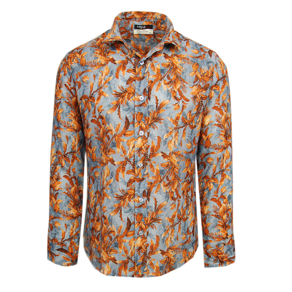 Blue / Orange patterned linen shirt ⎪ Lanciano ⎪ Circus Red