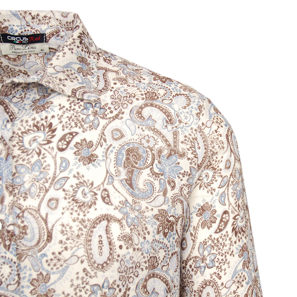 Khaki patterned linen shirt ⎪ Lanciano ⎪ Circus Red