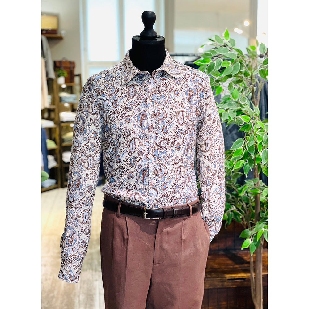 Khaki patterned linen shirt ⎪ Lanciano ⎪ Circus Red