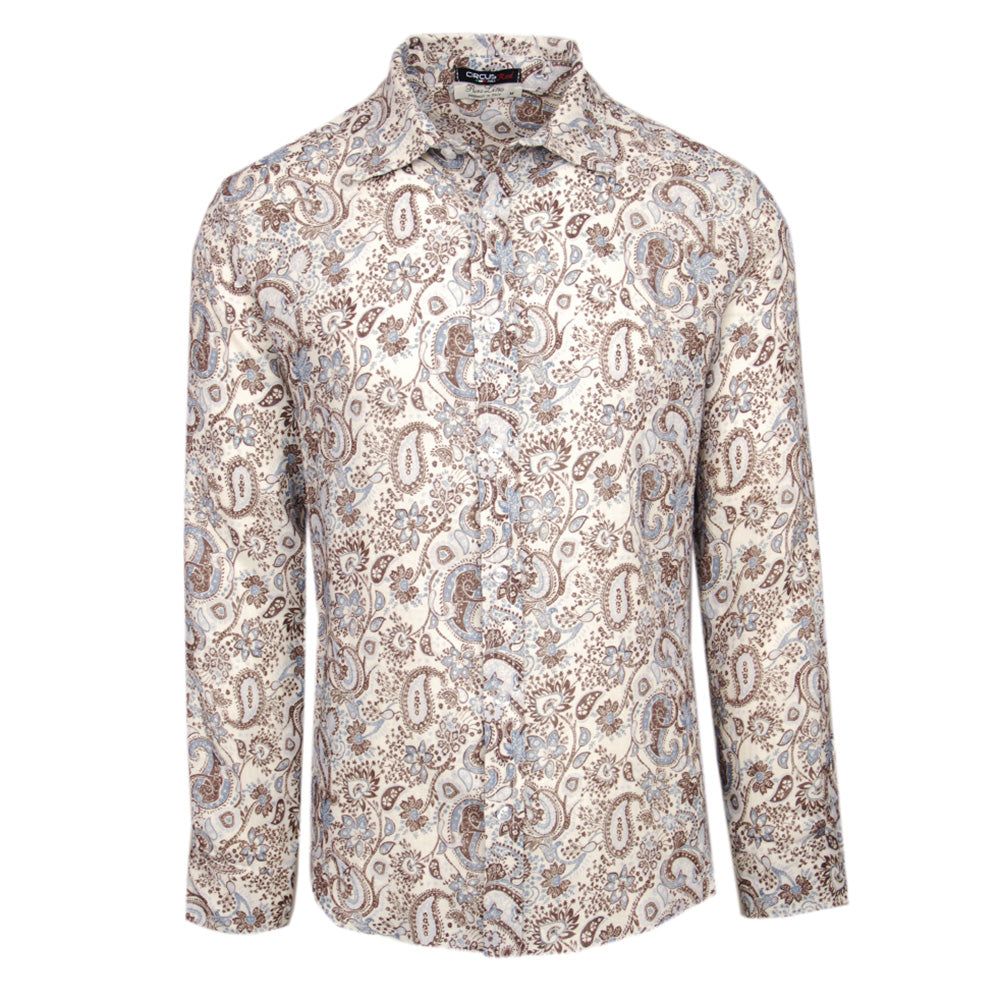 Khaki patterned linen shirt ⎪ Lanciano ⎪ Circus Red